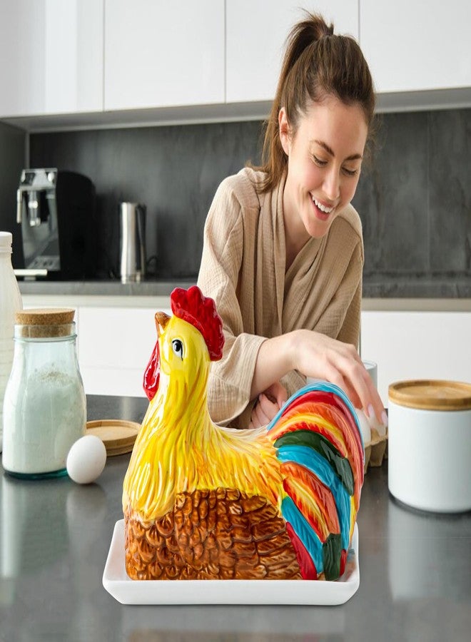 GABROC Chicken Butter Dish with Lid for Countertop Colorful Ceramic Butter Container Covered Butter Dish White Butter Tray Cute Butter Keeper Elegant Butterdish Mantequillera Con Tapa - Image 2