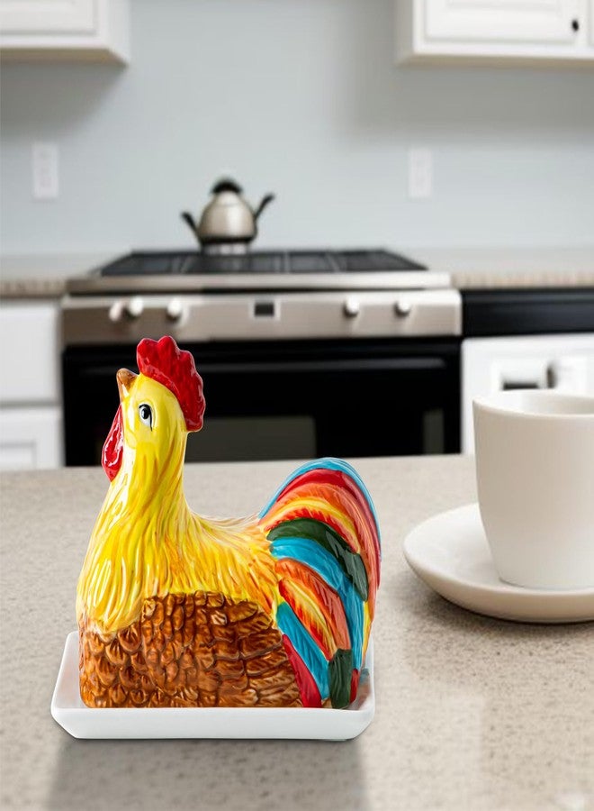 GABROC Chicken Butter Dish with Lid for Countertop Colorful Ceramic Butter Container Covered Butter Dish White Butter Tray Cute Butter Keeper Elegant Butterdish Mantequillera Con Tapa - Image 4