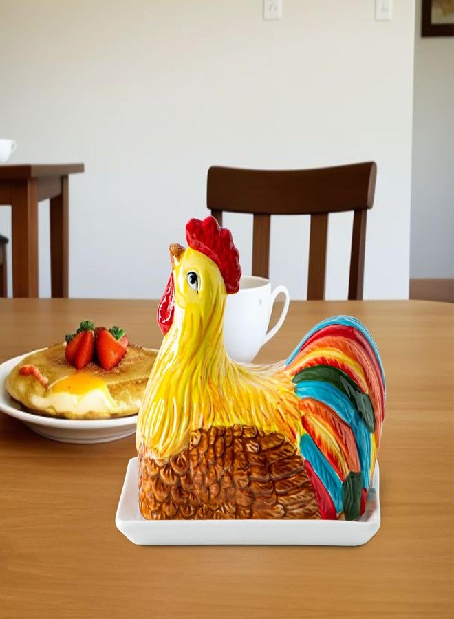 GABROC Chicken Butter Dish with Lid for Countertop Colorful Ceramic Butter Container Covered Butter Dish White Butter Tray Cute Butter Keeper Elegant Butterdish Mantequillera Con Tapa - Image 3