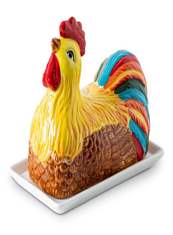 GABROC Chicken Butter Dish with Lid for Countertop Colorful Ceramic Butter Container Covered Butter Dish White Butter Tray Cute Butter Keeper Elegant Butterdish Mantequillera Con Tapa - Image 1