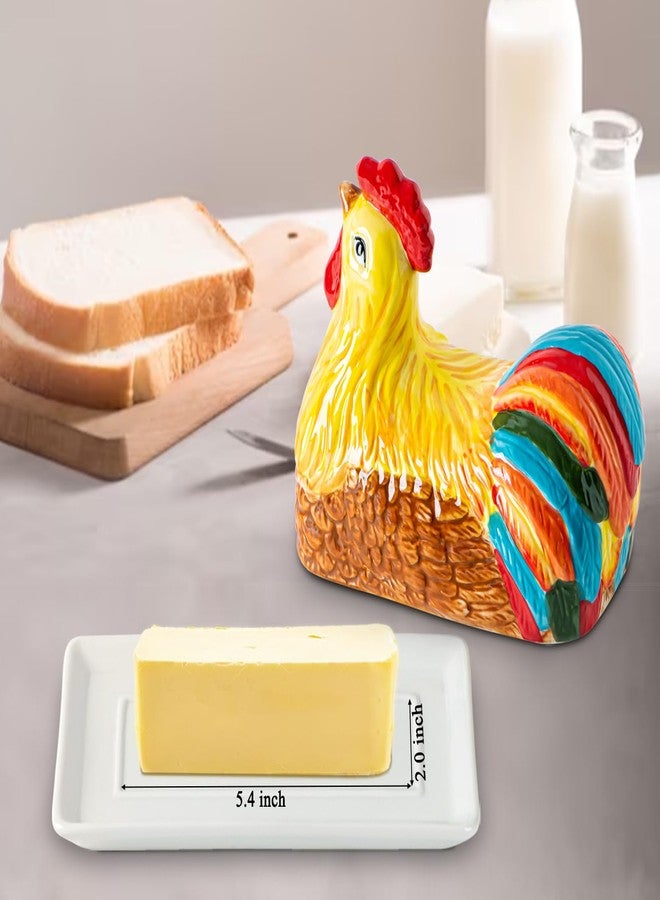 GABROC Chicken Butter Dish with Lid for Countertop Colorful Ceramic Butter Container Covered Butter Dish White Butter Tray Cute Butter Keeper Elegant Butterdish Mantequillera Con Tapa - Image 5