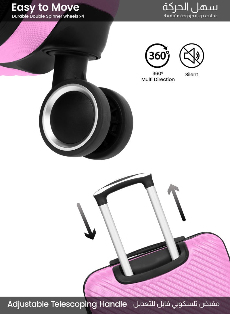بارا جون حقيبة سفر بعجلات كبيرة خفيفة الوزن من بلاستيك  صلبة -  بوصة | تحمل  كجم بعجلات رباعية وردية - Image 3