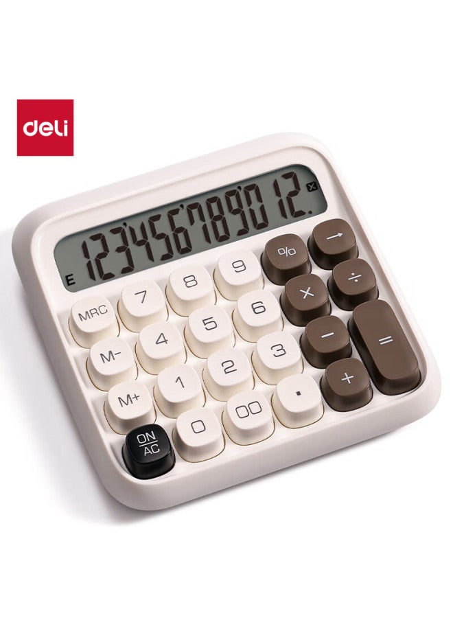 Deli Round Dot High-key Stylish Calculator, 12-digit Wide Screen Display, Aesthetically Pleasing Fourth-grade Student Calculator, Office Supplies, School Supplies, White, Te36 - Image 4