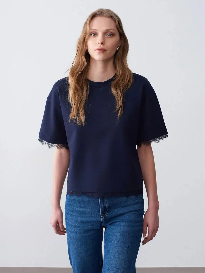 ديلفين Dilvin Women's Cotton Elastane Crew Neck T-Shirt