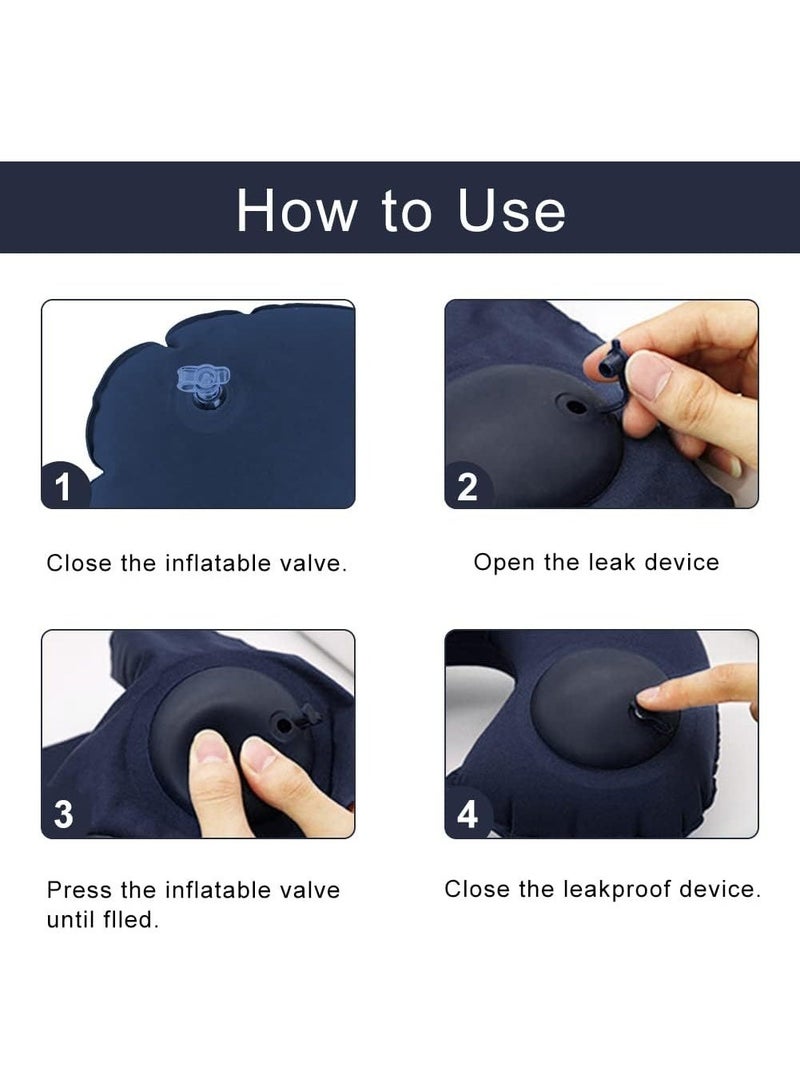 Kimaya Inflatable Travel Neck Pillow with Built-in Manual Press Pump, U-Shaped Ergonomic Airplane Cushion for Head & Neck Support, Portable Soft Compact Pillow for Flight, Car, Office, Home - Midnight Blue - Image 3