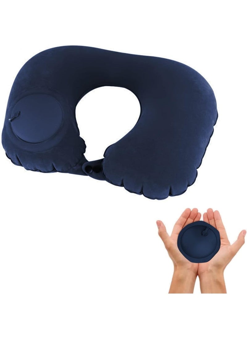 Kimaya Inflatable Travel Neck Pillow with Built-in Manual Press Pump, U-Shaped Ergonomic Airplane Cushion for Head & Neck Support, Portable Soft Compact Pillow for Flight, Car, Office, Home - Midnight Blue - Image 1