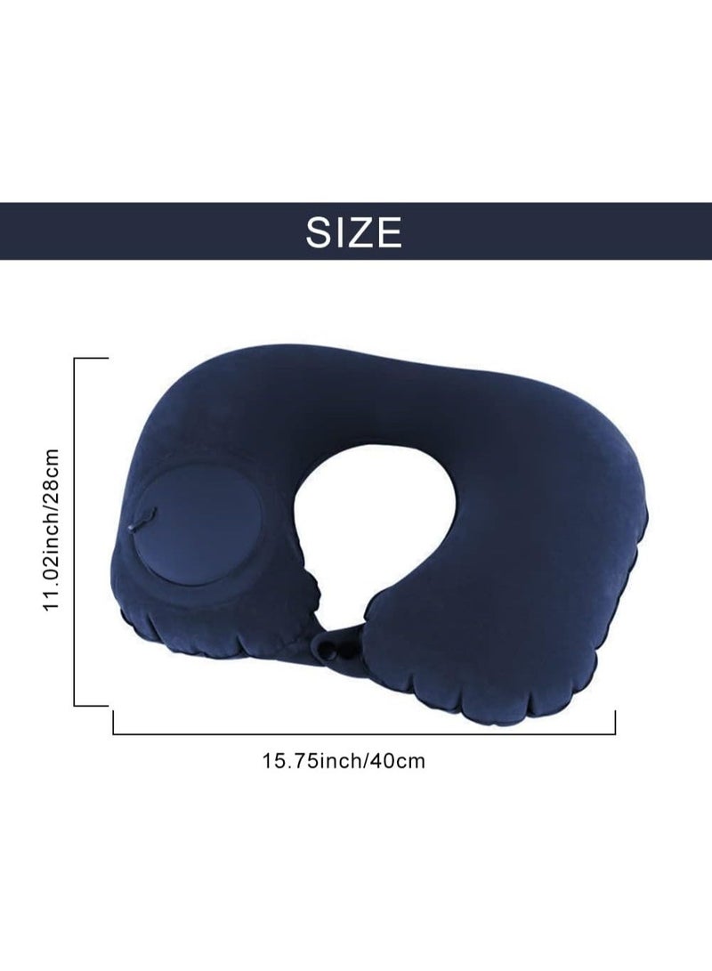 Kimaya Inflatable Travel Neck Pillow with Built-in Manual Press Pump, U-Shaped Ergonomic Airplane Cushion for Head & Neck Support, Portable Soft Compact Pillow for Flight, Car, Office, Home - Midnight Blue - Image 2