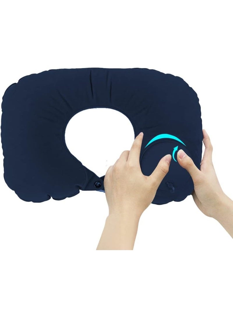 Kimaya Inflatable Travel Neck Pillow with Built-in Manual Press Pump, U-Shaped Ergonomic Airplane Cushion for Head & Neck Support, Portable Soft Compact Pillow for Flight, Car, Office, Home - Midnight Blue - Image 4