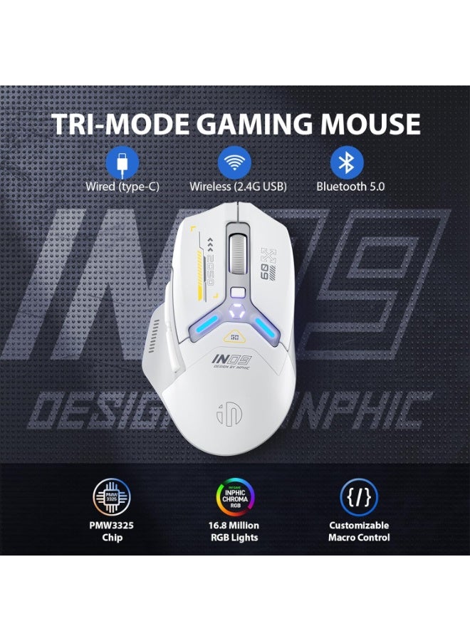 INPHIC IN9 Wireless Gaming Mouse, True Tri-Mode Bluetooth/Type-C Wired/2.4G Wireless Connection, 10000 DPl, Fully Programmable, RGB Backlit, for Laptop PC Mac - Image 2