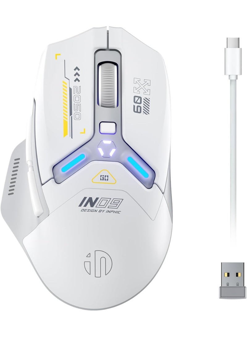 INPHIC IN9 Wireless Gaming Mouse, True Tri-Mode Bluetooth/Type-C Wired/2.4G Wireless Connection, 10000 DPl, Fully Programmable, RGB Backlit, for Laptop PC Mac - Image 1