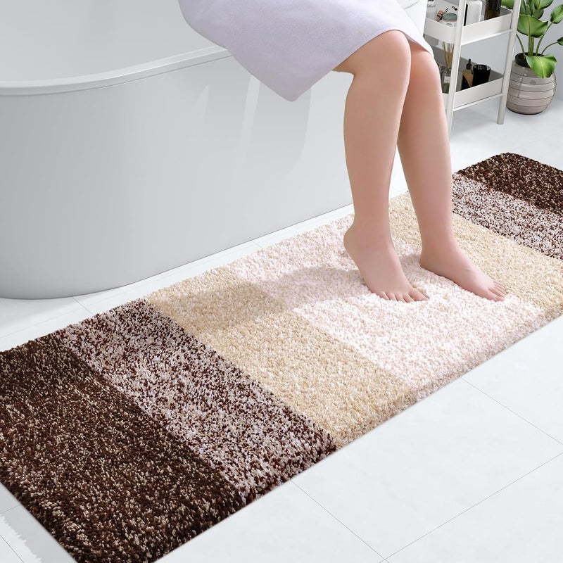 OLANLY Luxury Bathroom Rug Mat 59x20, Extra Soft and Absorbent Microfiber Bath Rugs, Non-Slip Plush Shaggy Bath Carpet Runner, Machine Wash Dry, Bath Mats for Bathroom Floor, Tub and Shower, Brown - Image 1