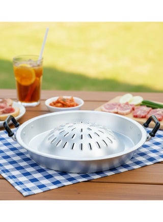 AKDC Aluminium Grill Pan 36 cm | Silver Color Non-Stick Pan for BBQ & Kitchen Use | Easy to Clean Heavy-Duty Grill Pan for Even Cooking