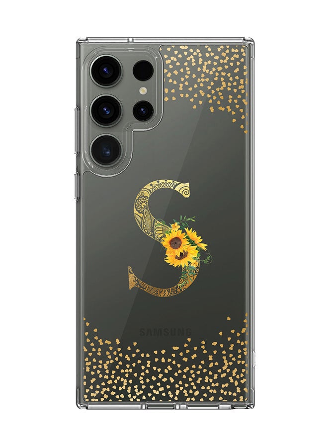 Stylizedd Classic Clear Case for Samsung Galaxy S24 Ultra , Hybrid Soft Transparent Cover Custom Monogram Initial Letter Floral Pattern Alphabet - S (Clear) - Image 1