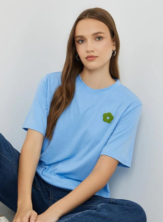 تايك تو Take Two Embroidered Detail Oversized T-Shirt
