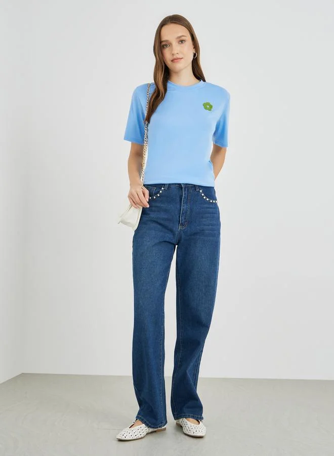 تايك تو Take Two Embroidered Detail Oversized T-Shirt