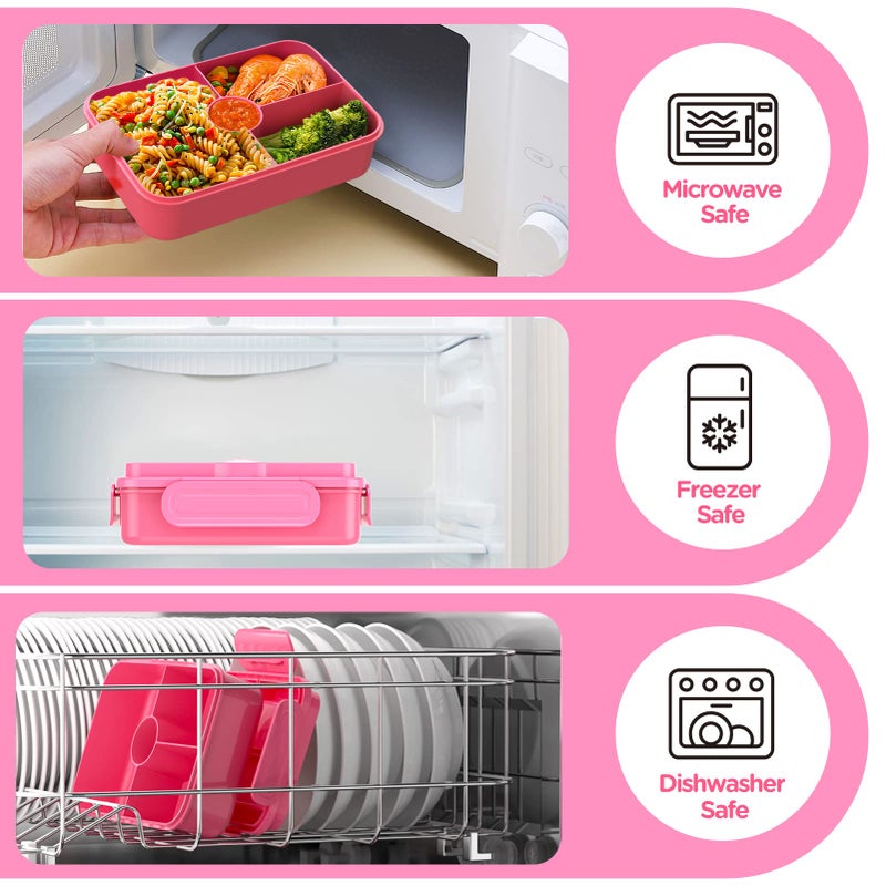 Jelife Kids Lunch Bento Box  Large Bento-Style Leakproof Boxes 4 Compartments Girls Snack Containers with Tableware for Back to School  Reusable On-the-Go Meal and Packing  Pink - Image 5