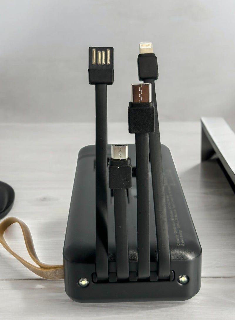 CALUS CA-P200ED 20000mAh Power Bank with Built-in 4 Charging Cables and Camping Lamp - Black - Image 3