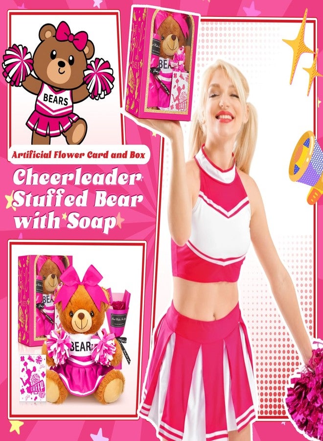 Arrowbash Cheerleading Gift Set Cute Cheerleader Bear with Artificial Flower Cheerleading Card and Box with Window Support Gift for Her Cheerleader Friends(Rose Pink) - Image 4