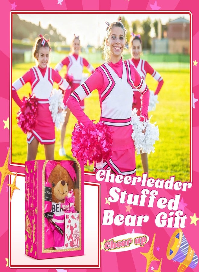 Arrowbash Cheerleading Gift Set Cute Cheerleader Bear with Artificial Flower Cheerleading Card and Box with Window Support Gift for Her Cheerleader Friends(Rose Pink) - Image 2