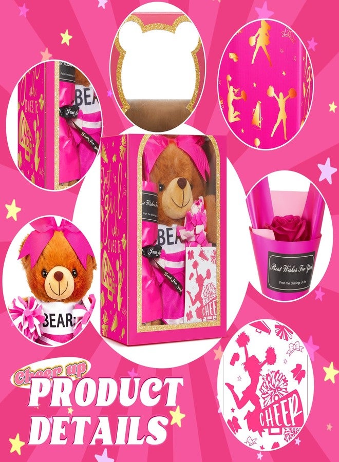Arrowbash Cheerleading Gift Set Cute Cheerleader Bear with Artificial Flower Cheerleading Card and Box with Window Support Gift for Her Cheerleader Friends(Rose Pink) - Image 5