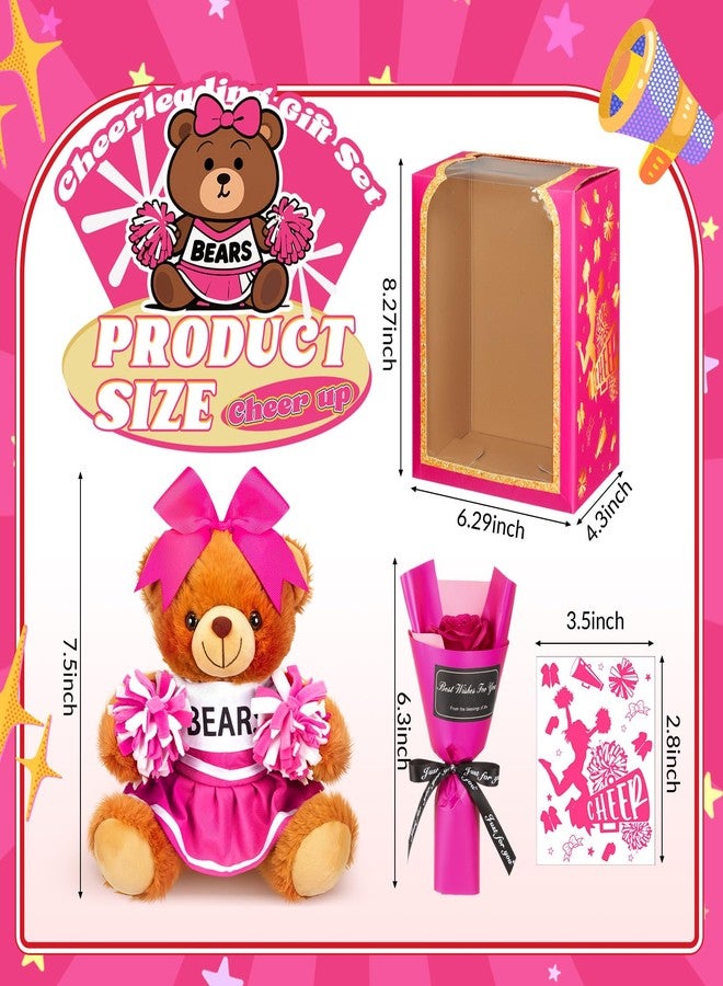 Arrowbash Cheerleading Gift Set Cute Cheerleader Bear with Artificial Flower Cheerleading Card and Box with Window Support Gift for Her Cheerleader Friends(Rose Pink) - Image 3