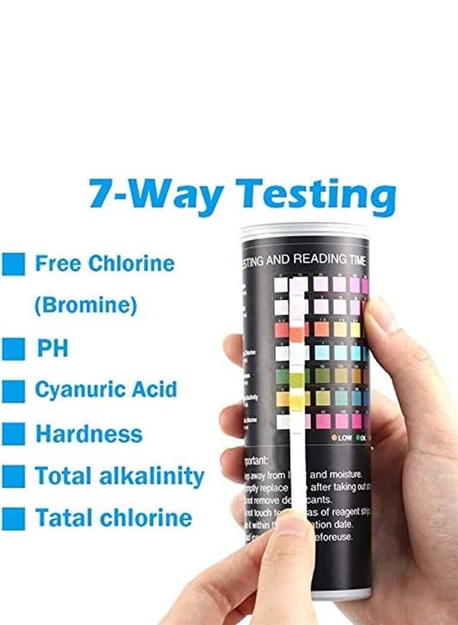 أوساويك شرائط اختبار البلياردو والسبا شرائط 100 شرائط ، اختبار درجة الحموضة/الكلور/صلابة ، إلخ ، اختبار ماء سباحة سريع ودقيق 7 في 1 ، مناسب للمسابح ، خزانات الأسماك ، أحواض السمك وأي مياه - Image 2