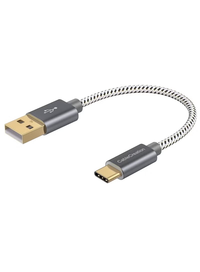 كابل كرييشن كابل قصير من USB إلى USB C بطول 0.5 قدم، كابل USB A إلى USB C كابل شحن سريع 3 أمبير، كابل مضفر من USB A ذكر إلى USB C ذكر لجهاز Galaxy S23 Ultra Power Bank، رمادي 15 سم/6 بوصة - Image 1