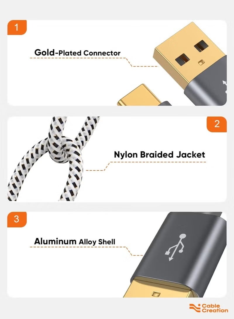 كابل كرييشن كابل قصير من USB إلى USB C بطول 0.5 قدم، كابل USB A إلى USB C كابل شحن سريع 3 أمبير، كابل مضفر من USB A ذكر إلى USB C ذكر لجهاز Galaxy S23 Ultra Power Bank، رمادي 15 سم/6 بوصة - Image 3