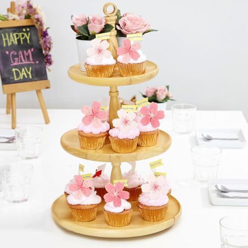 SUPROD 60 Pcs Edible Flowers Cake Topper Cupcake Toppers Decorations Wafer Paper Pink Cherry Blossom Flowers Wedding Themed Party Birthday Cake Decoration - Image 3