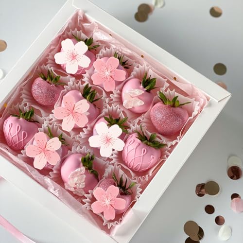 SUPROD 60 Pcs Edible Flowers Cake Topper Cupcake Toppers Decorations Wafer Paper Pink Cherry Blossom Flowers Wedding Themed Party Birthday Cake Decoration - Image 5