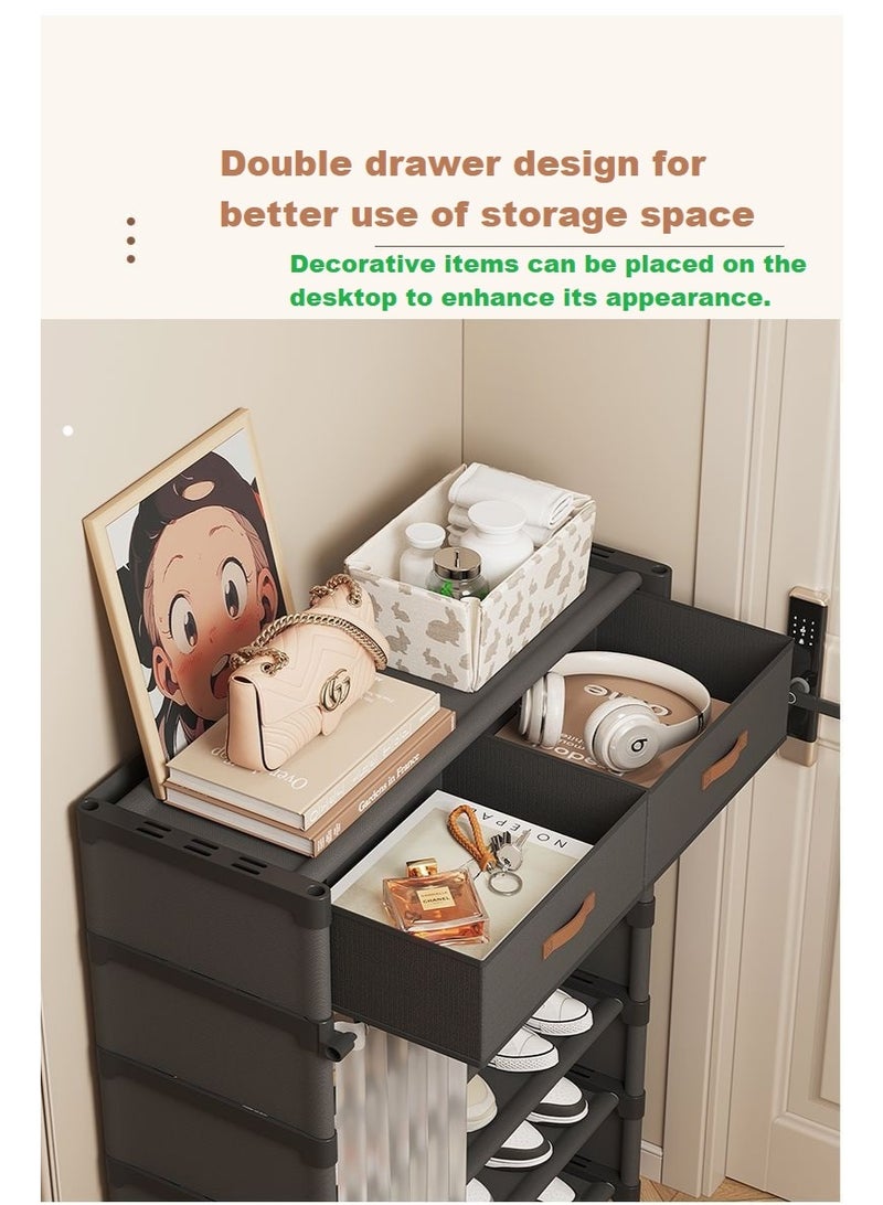 SHIXIN 7-Tier Multifunctional Folding Shoe Rack -- Indoor and Outdoor Dustproof Storage Rack -- Fabric Drawer Shoe Rack with Covering Curtain / Durable and Simple Entryway Storage Rack - Image 4
