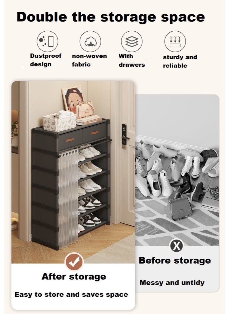 SHIXIN 7-Tier Multifunctional Folding Shoe Rack -- Indoor and Outdoor Dustproof Storage Rack -- Fabric Drawer Shoe Rack with Covering Curtain / Durable and Simple Entryway Storage Rack - Image 5