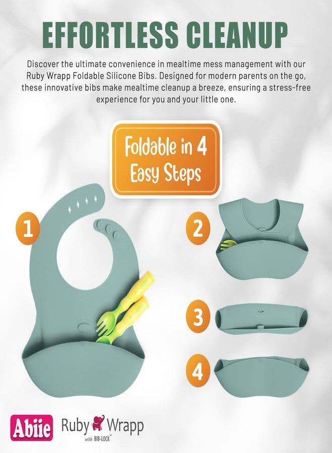 Abiie Ruby Wrapp Silicone Bibs for Babies - Waterproof Bib Made with Stain Resistant Material - Front Pocket for Catching Food - Silicone Toddler Bibs (Grey + Pink Lavender) - Image 5
