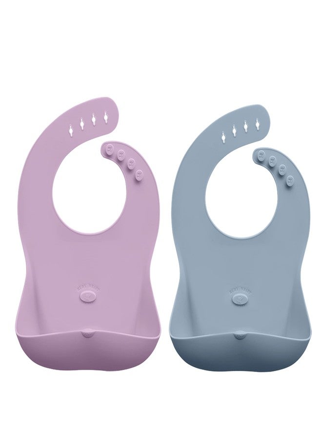 Abiie Ruby Wrapp Silicone Bibs for Babies - Waterproof Bib Made with Stain Resistant Material - Front Pocket for Catching Food - Silicone Toddler Bibs (Grey + Pink Lavender) - Image 1