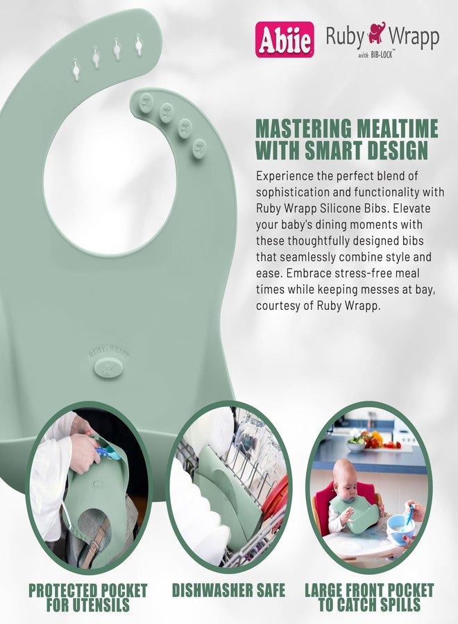 Abiie Ruby Wrapp Silicone Bibs for Babies - Waterproof Bib Made with Stain Resistant Material - Front Pocket for Catching Food - Silicone Toddler Bibs (Grey + Pink Lavender) - Image 3