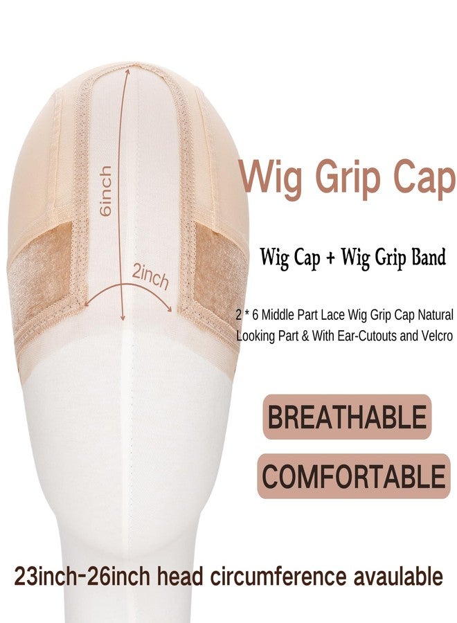 Cospack Women Lace Wig Grip Cap - 2x6 Middle Part Lace Area Adjustable Non-Slip Band With Velcro - Wig Gripper Around Lace Edge With Ear-Cutouts Comfortable Breathable No-Headache (LightBrown) - Image 2