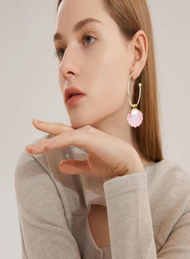 xinxingin 2 Pcs Shell Earrings for Women, Starfish Pearl Asymmetrical Dangle Earrings, Summer Beach Jewelry for Girls & Women, Lightweight Fashion Accessories - Image 3