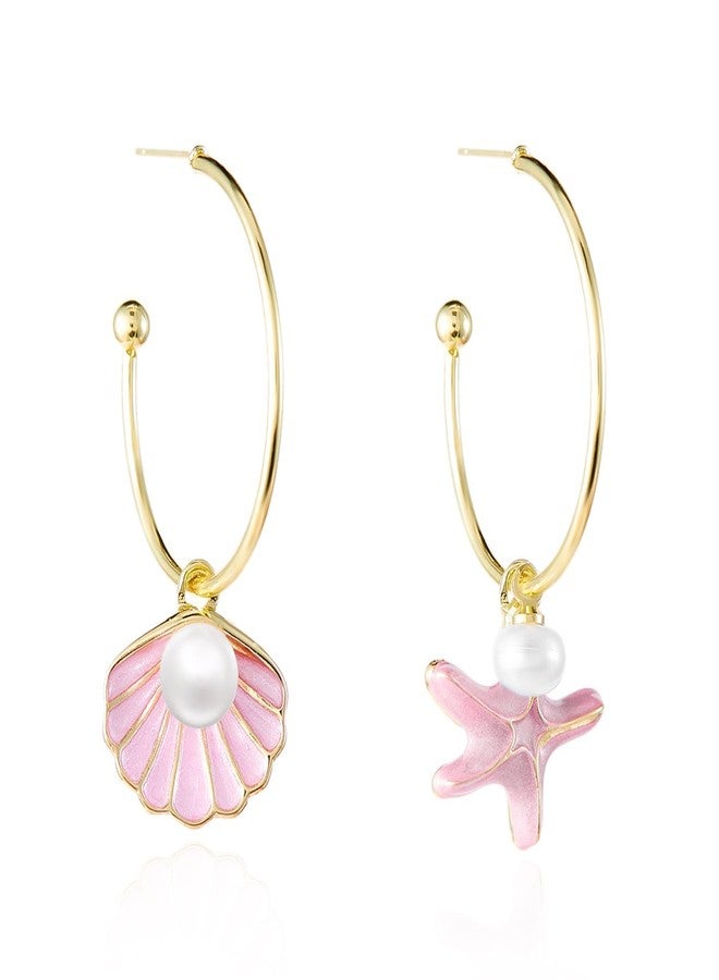 xinxingin 2 Pcs Shell Earrings for Women, Starfish Pearl Asymmetrical Dangle Earrings, Summer Beach Jewelry for Girls & Women, Lightweight Fashion Accessories - Image 1