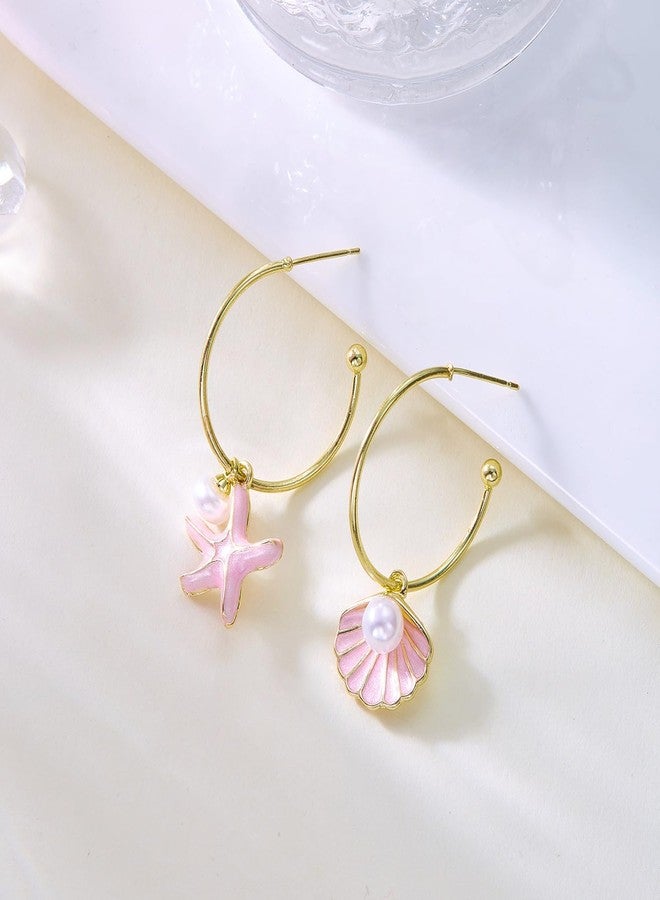 xinxingin 2 Pcs Shell Earrings for Women, Starfish Pearl Asymmetrical Dangle Earrings, Summer Beach Jewelry for Girls & Women, Lightweight Fashion Accessories - Image 5