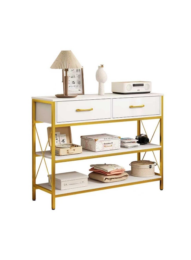 CityRiya-Long Entryway Table, Console Table, 100cm Sofa Tables, Storage Cabinet with 2 Drawers, Narrow Long Nightstand, Living Room Tables with 3-Tier Storage Shelves for Couch, Hallway, Foyer (White) - Image 1