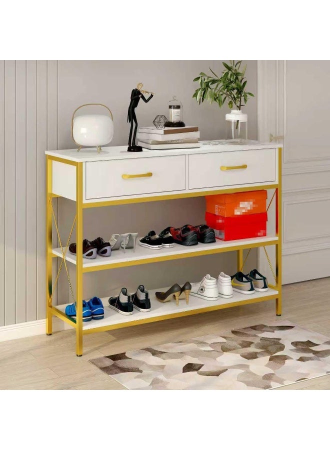 CityRiya-Long Entryway Table, Console Table, 100cm Sofa Tables, Storage Cabinet with 2 Drawers, Narrow Long Nightstand, Living Room Tables with 3-Tier Storage Shelves for Couch, Hallway, Foyer (White) - Image 4