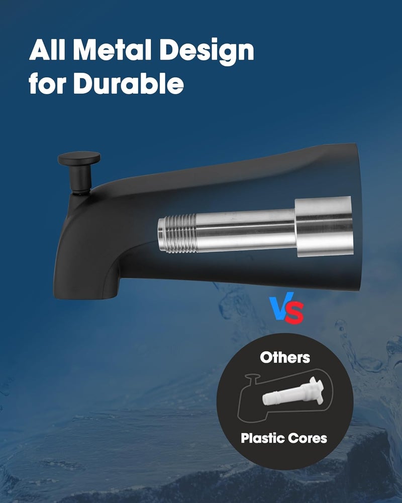 OrgCreator All Metal Bathtub Spout with Diverter, 5.3 Inch Tub Spout, Fits 1/2" Copper Slip-On and 1/2" or 3/4" IPS Threaded Pipes, Easy Lift to Switch, Leak-Free, Easy DIY Installation(Matte Black) - Image 4