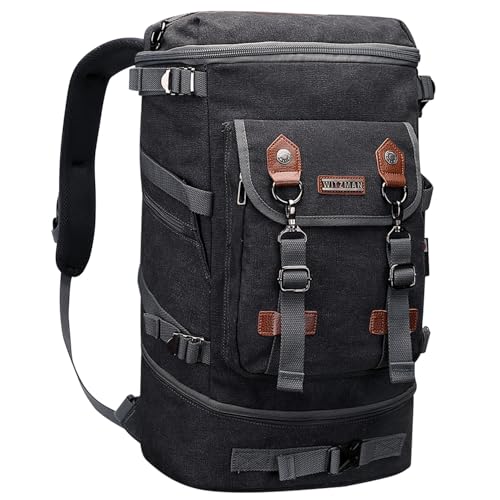 WITZMAN Travel Backpack for Men Canvas Backpack Large Convertible Carry on Luggage Rucksack (A568-2 Black) - Image 1
