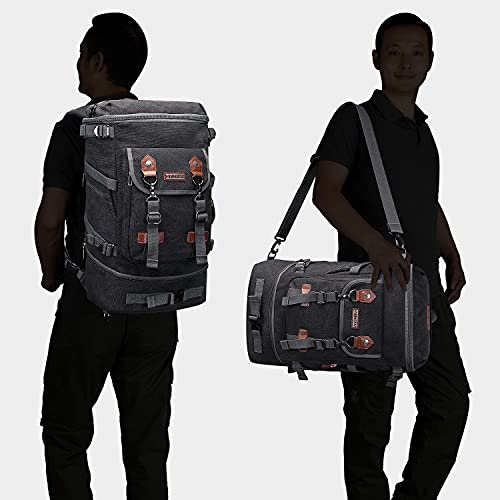 WITZMAN Travel Backpack for Men Canvas Backpack Large Convertible Carry on Luggage Rucksack (A568-2 Black) - Image 2