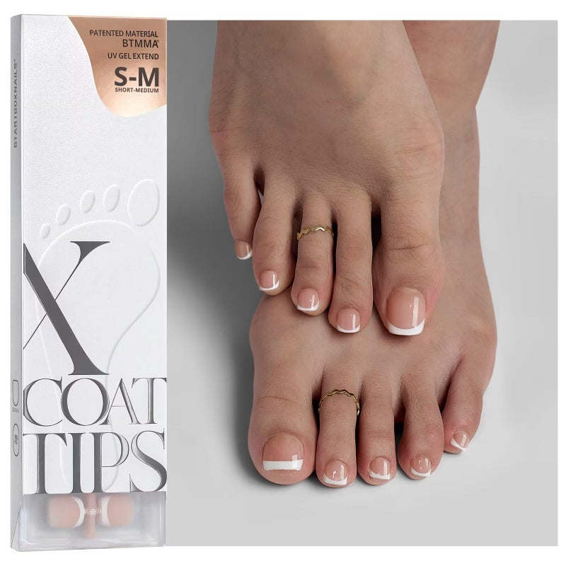 BTArtboxnails XCOATTIPS Toe Nail Tips - 160Pcs Short French Tip Press On Toenails for Women, French Toe Nail Press Ons Nude Base, Soak Off Toe Nail Extensions - Image 1