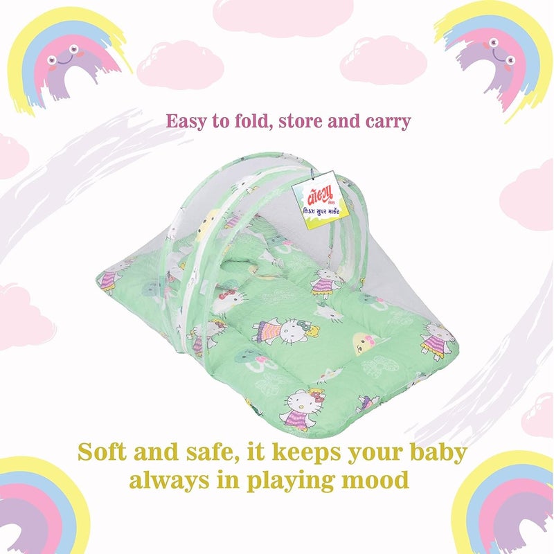 Volga Sales Baby Bed, Mosquito Net & Neck Pillow, Baby Gadda Set for New Born, 0-6 Month, Printed Baby Bedding, Baby Bear Sleeping Bed of 71cm x 46cm x 13cm (Green)  - Image 5