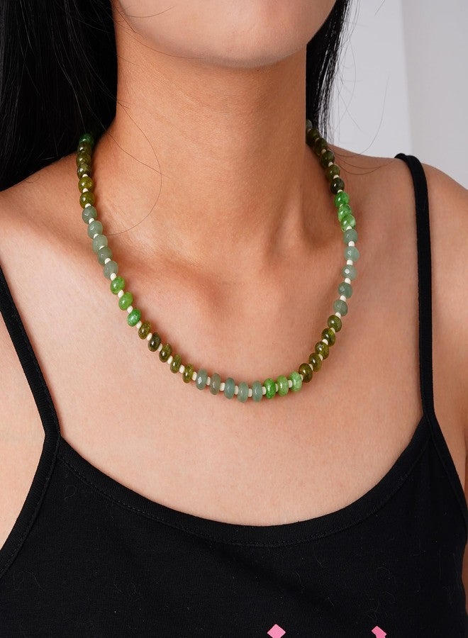 LALAPPLE Colorful Beaded Gemstone Necklace for Women, Boho Rainbow Bead Choker with Natural Stone Crystal Beads, Handmade Summer Beach Necklace Jewelry, 17.5 inches, Stone, natural stone - Image 2