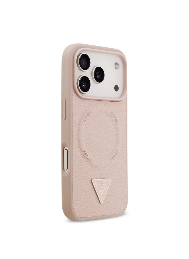 GUESS iPhone 17 Pro MagSafe PU Leather Case With Triangle Logo  / Magsafe Compatible / Ultra Slim / lightweight design / Easy Installation - Pink - Image 4