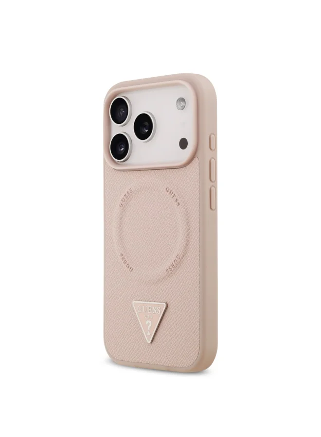 جس جراب iPhone 17 Pro MagSafe من جلد البولي يوريثان مع شعار مثلث / متوافق مع Magsafe / نحيف للغاية / تصميم خفيف الوزن / سهل التركيب - وردی