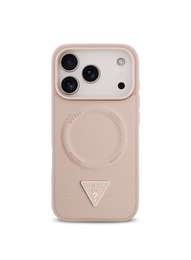 GUESS iPhone 17 Pro MagSafe PU Leather Case With Triangle Logo  / Magsafe Compatible / Ultra Slim / lightweight design / Easy Installation - Pink - Image 1